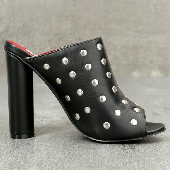 NWB Quinn Black Studded Peep-Toe Heeled Mules - Picture 3 of 9